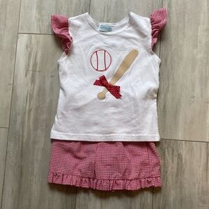 Funtasia Too! Baseball Appliqué Shirt and Red Gingham Shorts Set, girls 4